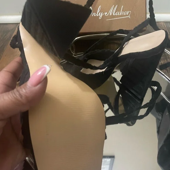 Black Suede Lace-Up Block Heel Sandals - Picture 2 of 3